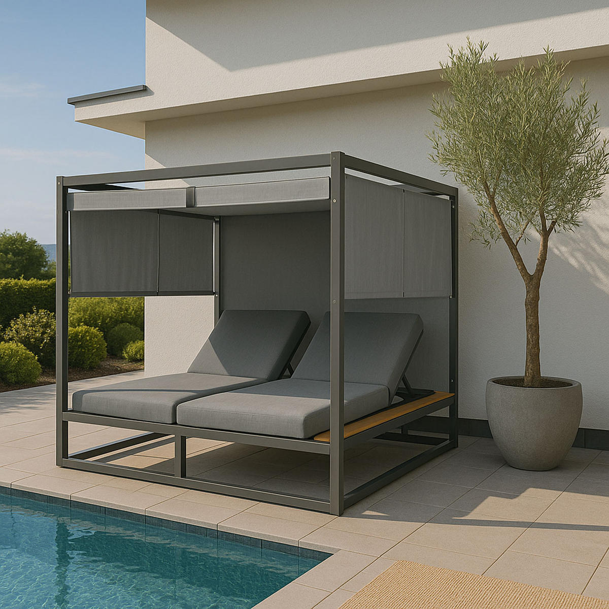 LOUNGE-GARTENLIEGE Hellgrau - Hellgrau, Textil (200/200/200cm) - MCW