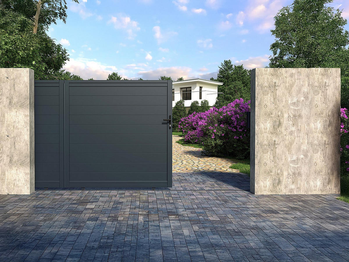 SCHIEBETOR - 348cm x 4.6cm - Aluminium - anthrazitgrau - NAZARIO - Anthrazit, Metall (348/178cm) - Vente-Unique