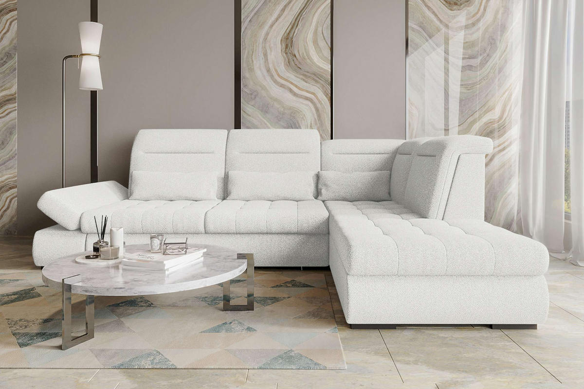 ECKSOFA Toscana Strukturstoff inkl. Schlaffunktion - Creme, Textil (279/227cm) - 99rooms