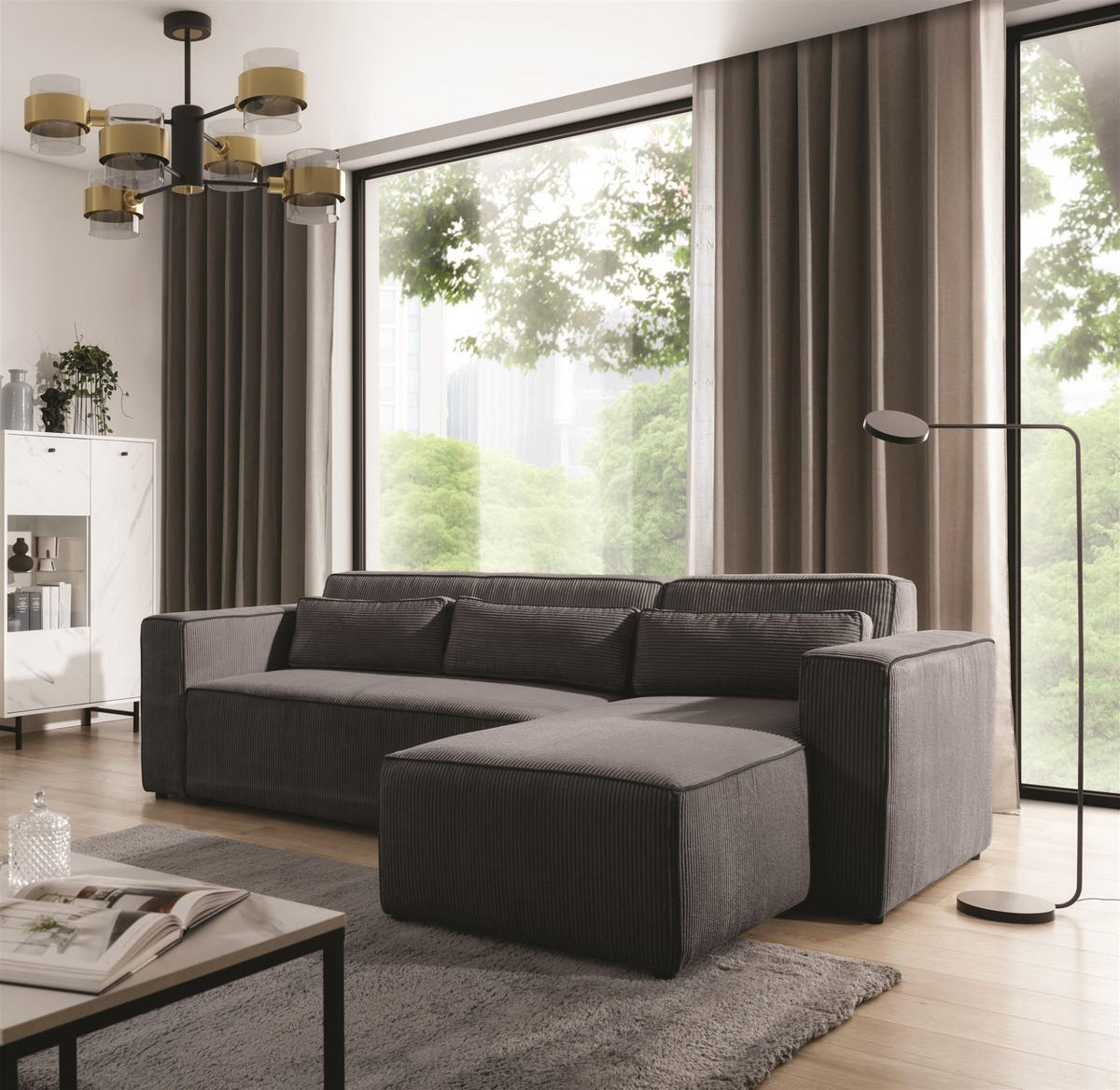ECKSOFA Schlafsofa Waldo In Poso - Anthrazit, Holzwerkstoff/Textil (260/173cm) - Fun Möbel