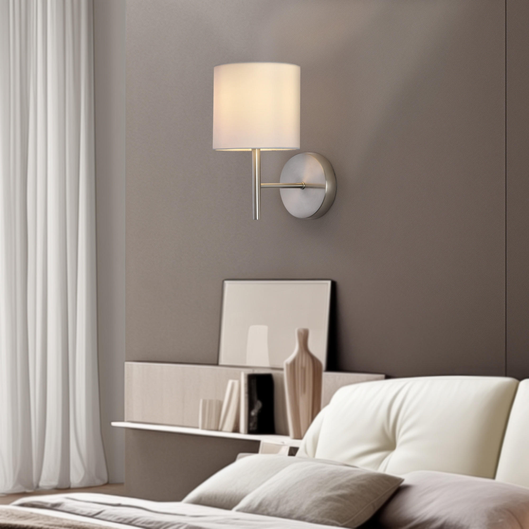 WANDLEUCHTE Winsford - Silberfarben/Weiß, Textil/Metall (21/27/15cm) - lux.pro