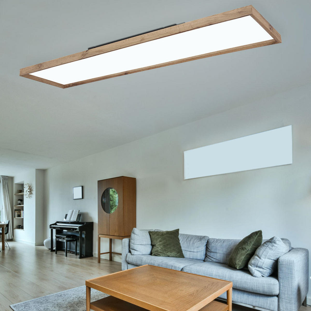 LED DECKENLEUCHTE Cinderell Holz Braun - Braun, Metall (120/30/8.5cm) - Globo Lighting