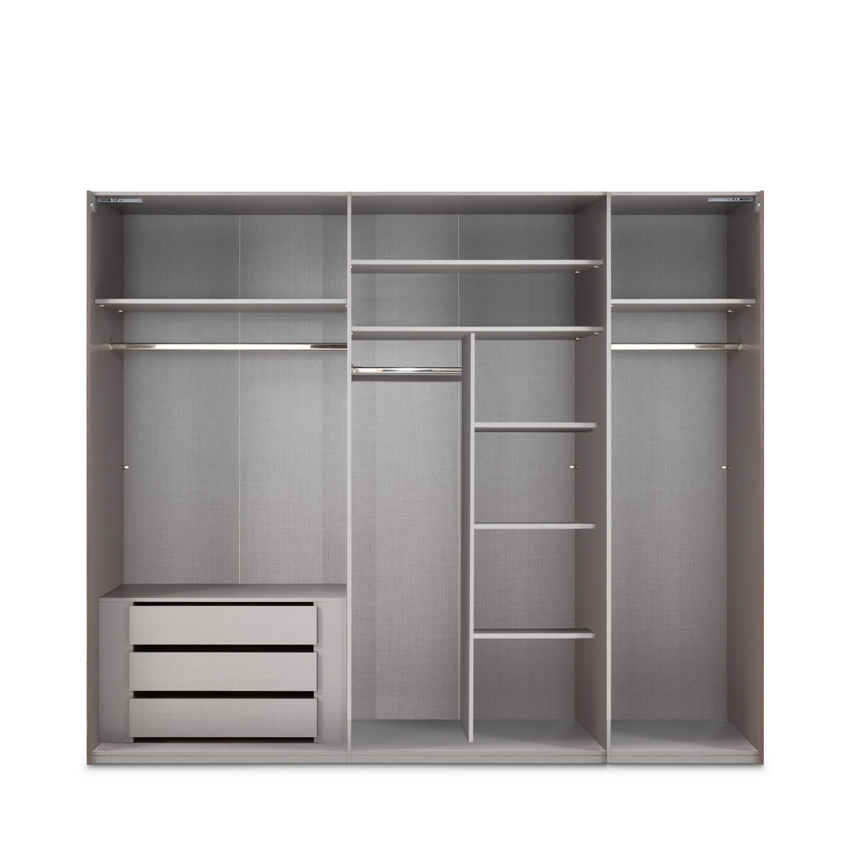 SCHWEBETÜRENSCHRANK 3-türig B300/H216/T65 cm in Weiß mit Glasfront, Kleiderschrank inkl. Vollausstattung / 22036 - Eichefarben/Weiß, Holzwerkstoff/Metall (300/216/65cm) - luma-home