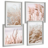 BILDER SET 4er Set - 50x50 cm & 40x60 cm Silberner Rahmen - Grasfelder in Braun- und Beigetönen - Silberfarben, Kunststoff (50/50cm) - TULUP