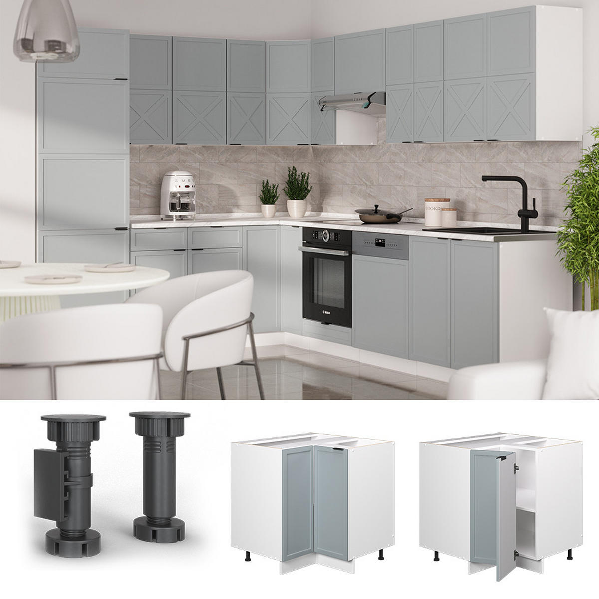 ECKUNTERSCHRANK Fame-Line Hellblau-grau 80.5 cm ohne AP - Blaugrau/Weiß, Holzwerkstoff (80.5/82/51.6cm) - Vicco