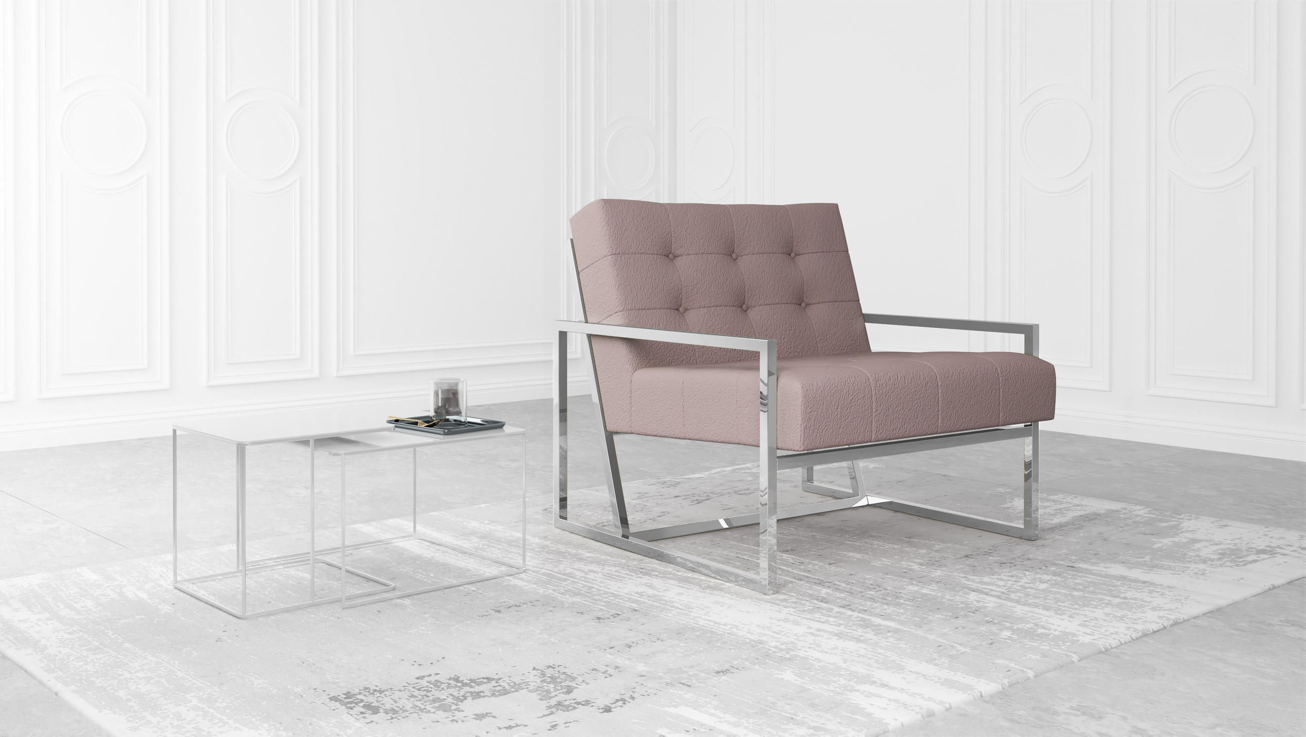 LOUNGESESSEL Duban Rosa Bouclé-Stoff - Pink/Silberfarben, Holz/Textil (84/81/89cm) - S-Style Möbel