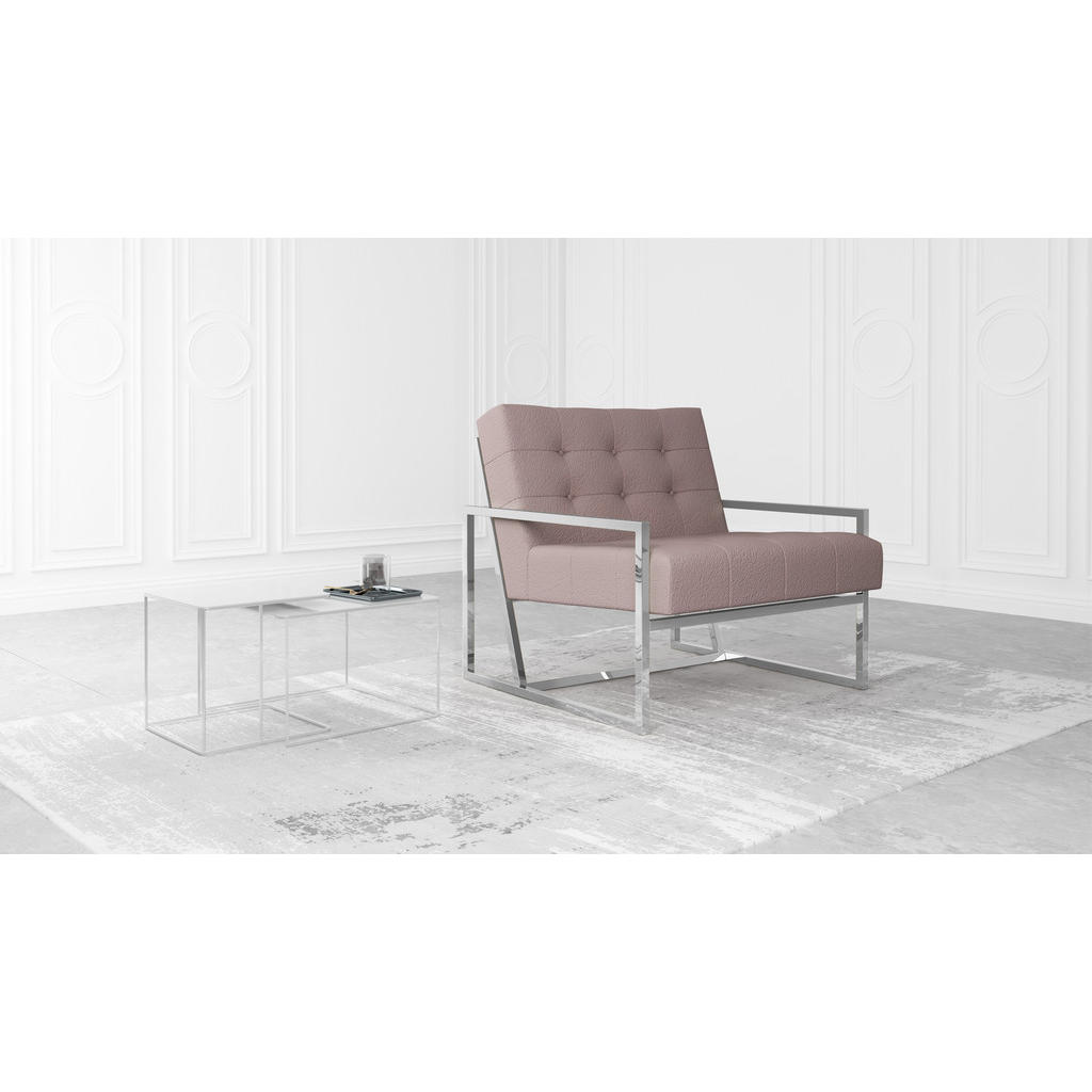 Thumbnail - S-Style Möbel Loungesessel, Pink, Silber, Textil, Echtholz,Buche, Birke, 1-Sitzer, Füllung: Polyetherschaumkern, 84x81x8...