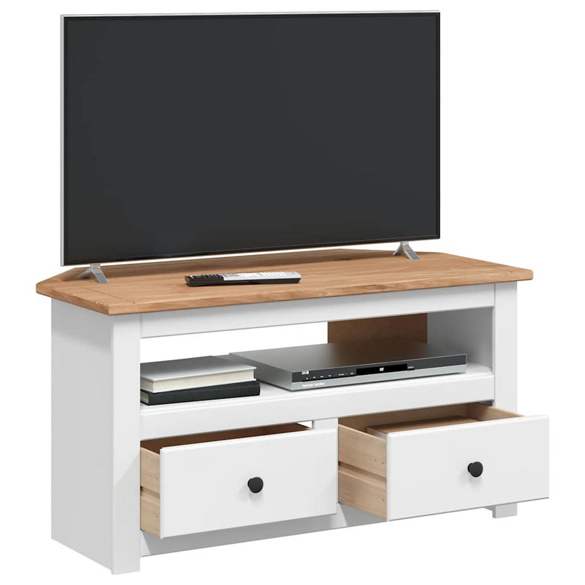 TV-ECKSCHRANK Weiss 93/49/49 Cm Massivholz Panama-Kiefer - Weiß, Holz (49/93/49cm) - vidaXL