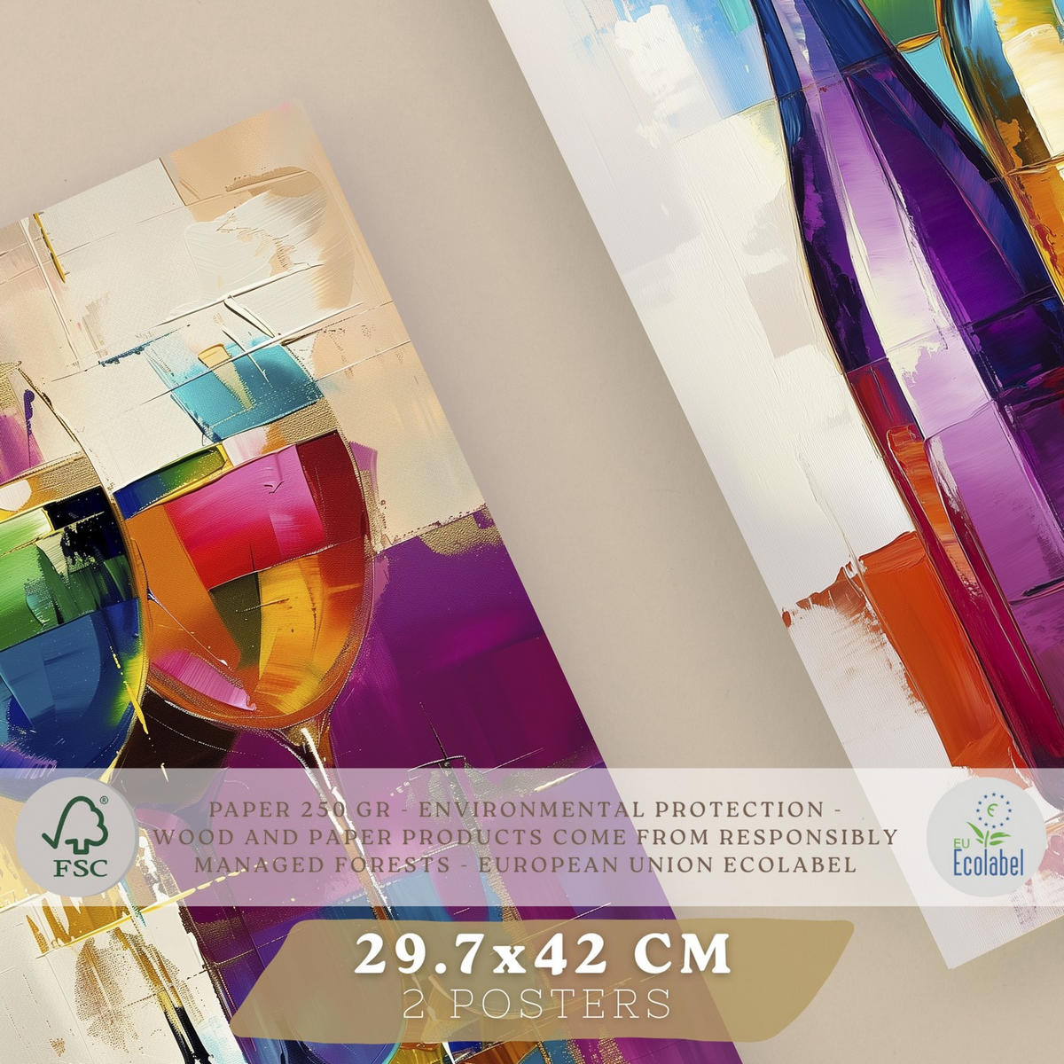 PLAKAT Sada 2 Pop Wine A3 bez rámu - čirá, papír (29.7/1/42cm) - Nacnic