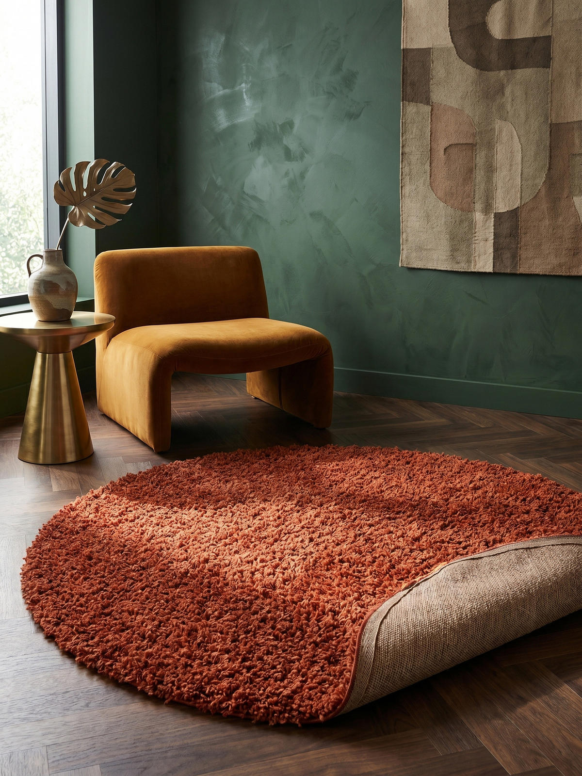HOCHFLORTEPPICH RHEIN, einfarbig, aus Polypropylen, Terrakotta, Ø 120 cm - Orange, Textil (120/120cm) - KADIMA DESIGN