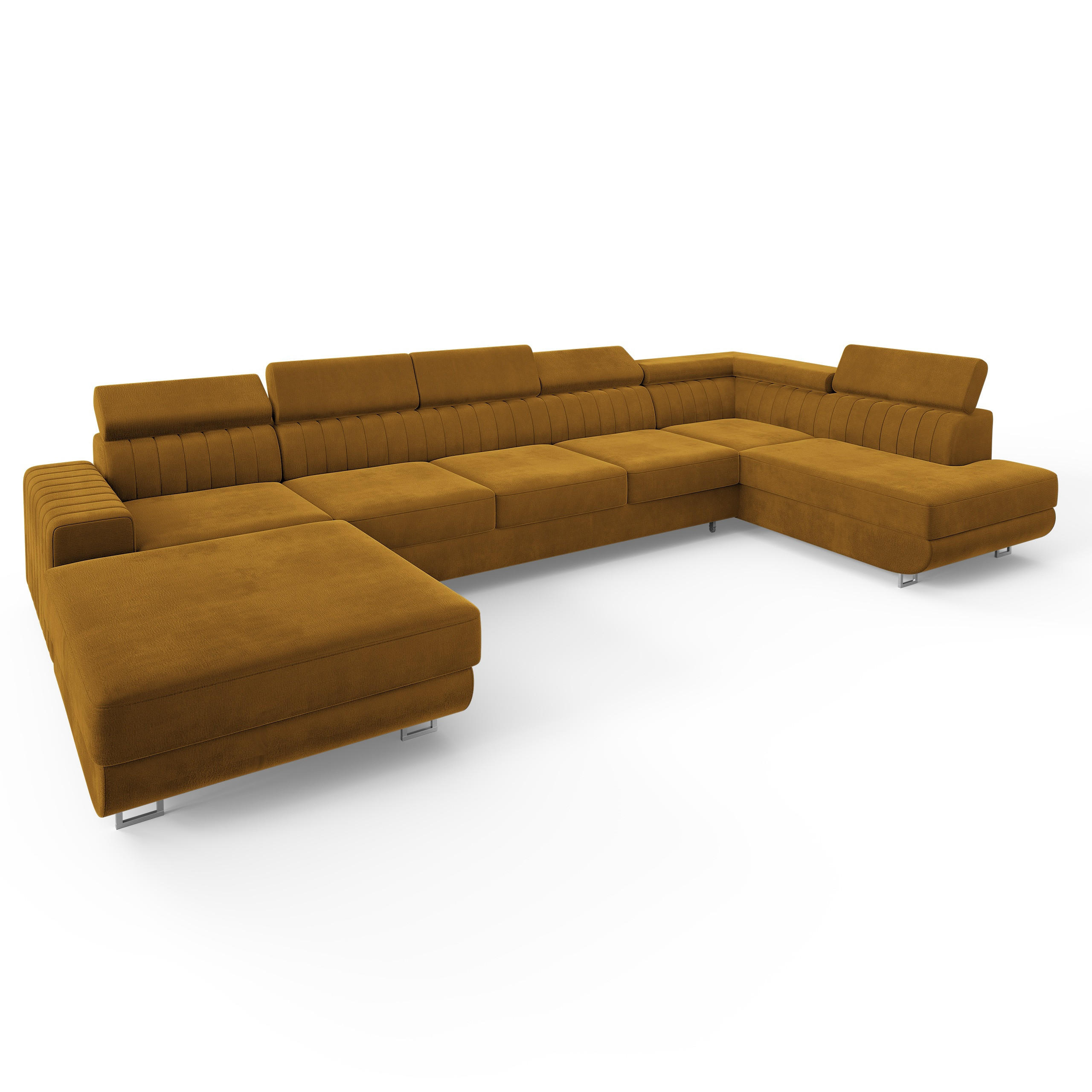 WOHNLANDSCHAFT GAIAN Gelb Velours-Stoff mit Schlaffunktion - Gelb, Holz (412/88/190cm) - MASSENO