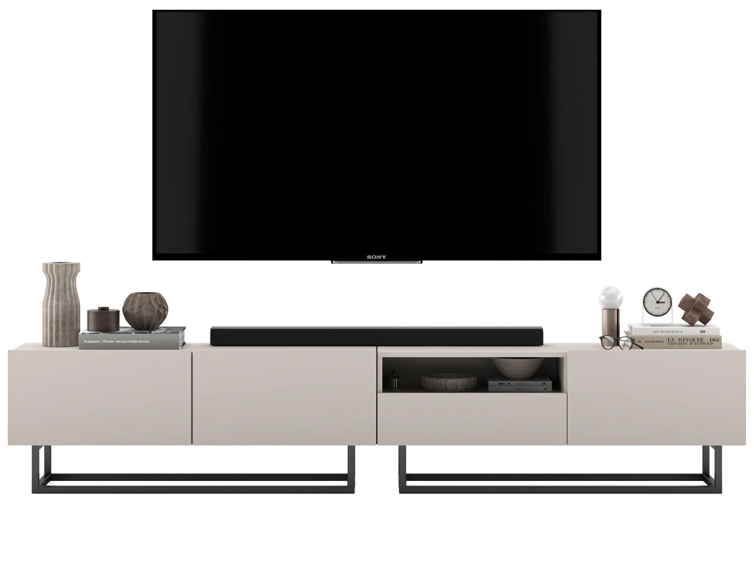 Meble Lindner SADA 2 TV stolků Enjoy Kašmír mat 240 cm se zásuvkou a kovovým rámem