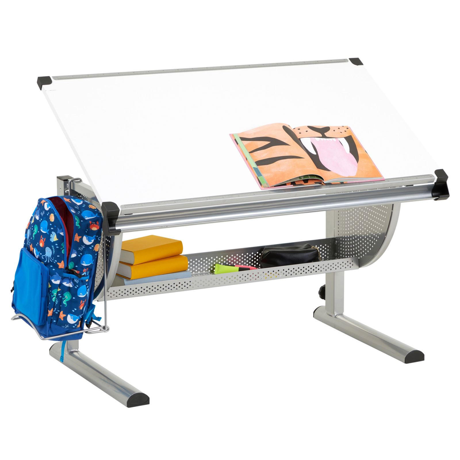 CARO-Möbel Kinderschreibtisch Weiß, Alu 111x93x60 cm