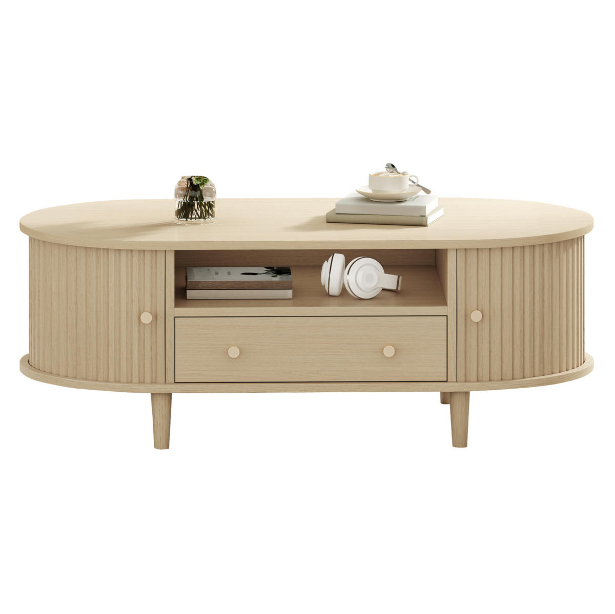 COUCHTISCH 100/50/36 cm mit Schublade, offener Ablage und Rolltür aus MDF, Eichefarben - Eichefarben, Holzwerkstoff (100/50/36cm) - Redom