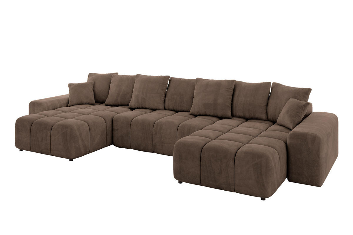 WOHNLANDSCHAFT ENIL-U 390x175x84 Braun Velours - Braun, Holzwerkstoff/Kunststoff (390/84/175cm) - ALTDECOR