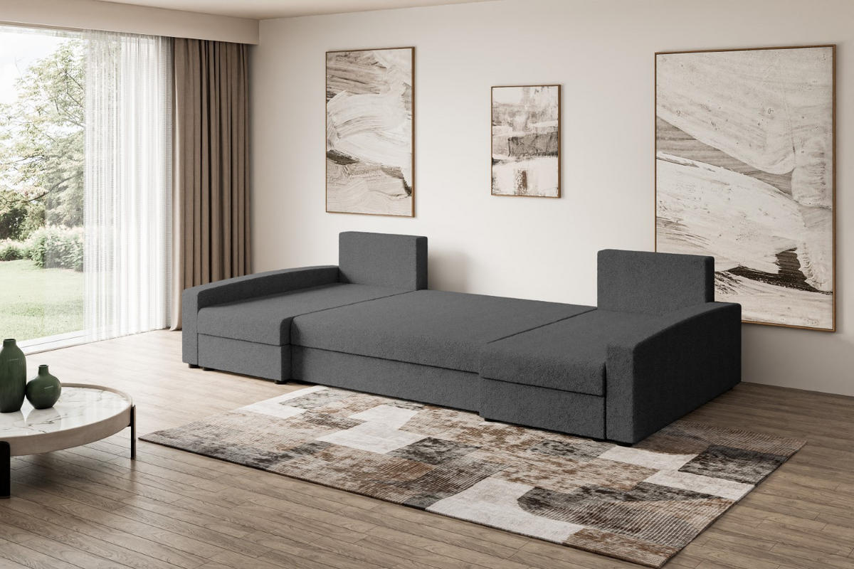WOHNLANDSCHAFT mit Schlaffunktion und Bettkasten ALESIA-U 301x140x90 cm Grau Bouclé - Silberfarben/Grau, Holzwerkstoff/Kunststoff (301/90/140cm) - ALTDECOR
