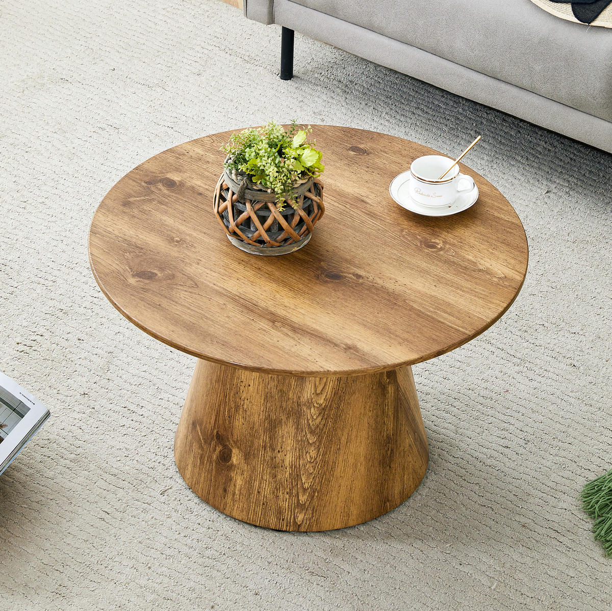 BEISTELLTISCH-SET rund aus MDF in Holzoptik, 50/48 cm & 60/35 cm - Naturfarben, Holzwerkstoff (50/50/48cm) - BEAOK