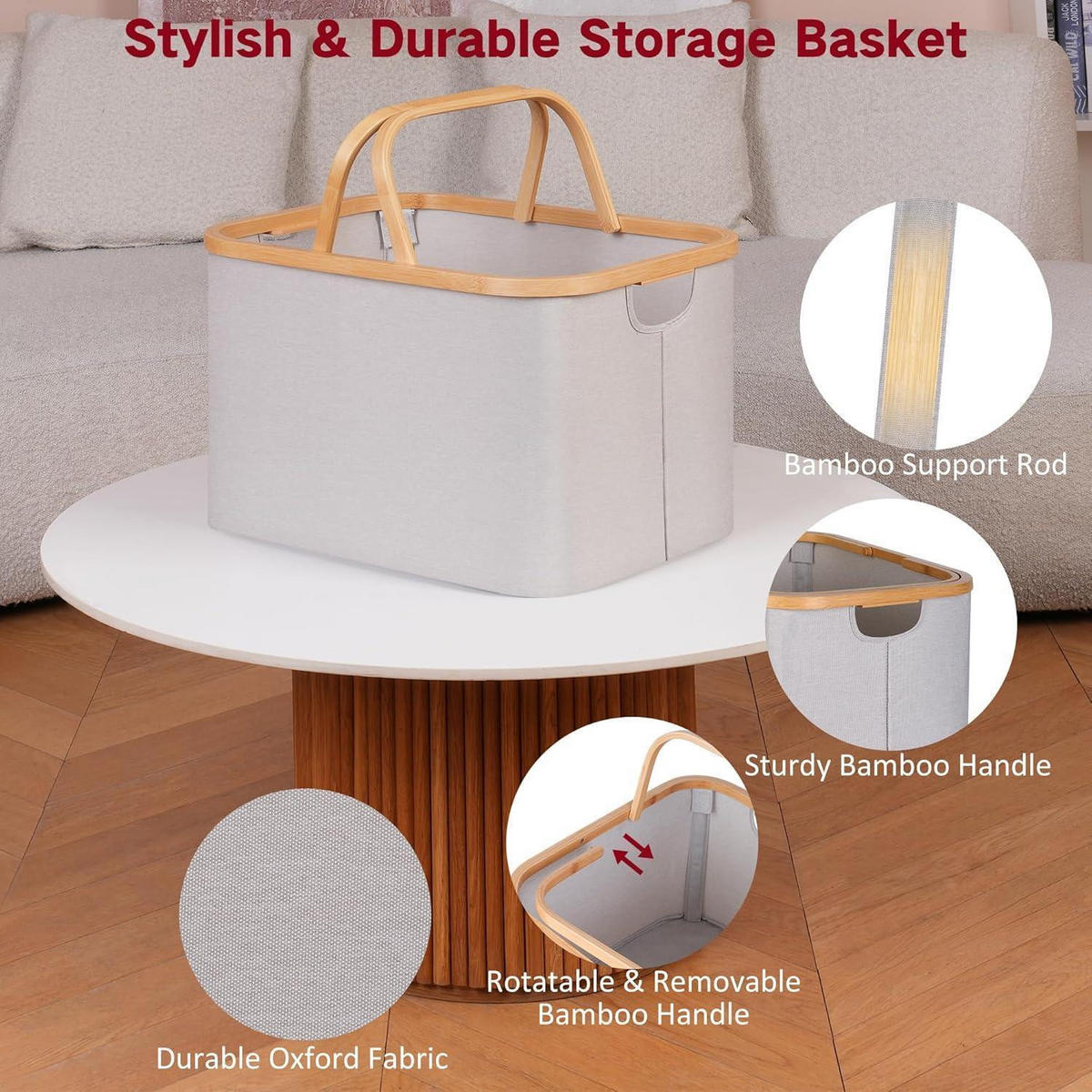 WÄSCHEKORB Bambus Stoff Hellgrau 43L - Grau, Naturmaterialien (33/30/44cm)