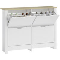 SCHUHSCHRANK DE-15037 4 Klapptüren, 16 Paar Weiß - Weiß, Holzwerkstoff (105/80/26cm) - ComfortXL