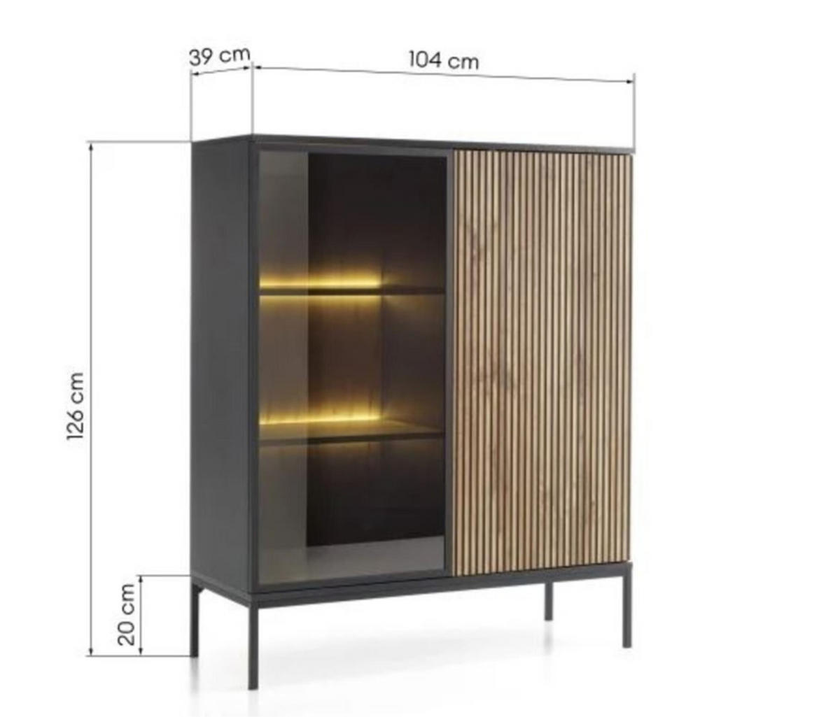 VITRINE - Highboard Sentino ST104 LED - Schwarz, Holzwerkstoff/Metall (104/126/39cm) - Möblo