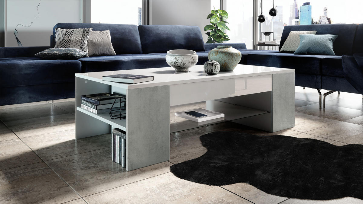 COUCHTISCH Clip Blenden in Beton Oxid Optik - Hellgrau, Holzwerkstoff (60/118/37cm) - Vladon