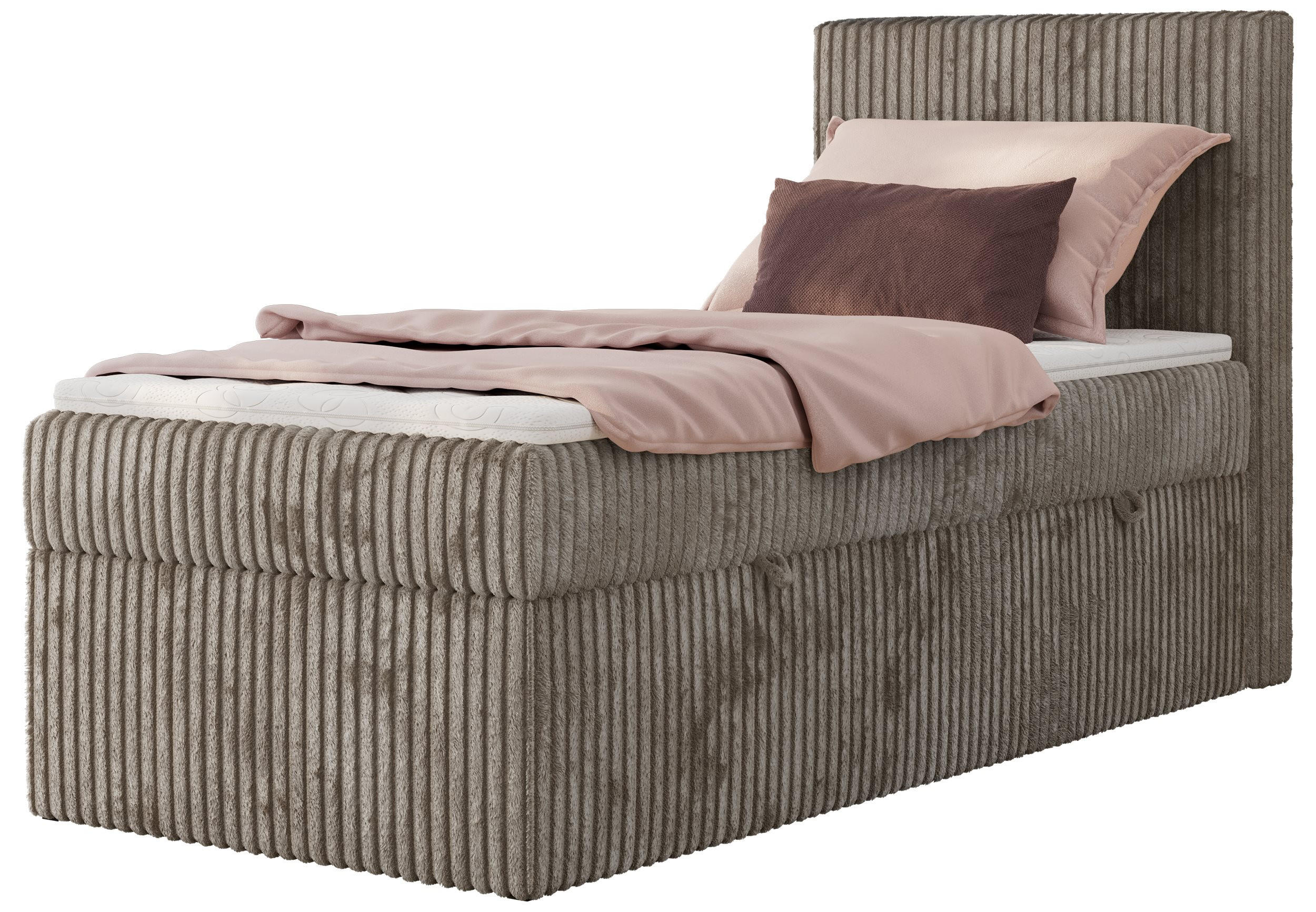 BOXBETT TILIANO 90/200 - Hellbraun Cord - H3 - Visco Topper - Rechts - Hellbraun, Textil (90/200cm) - MKS