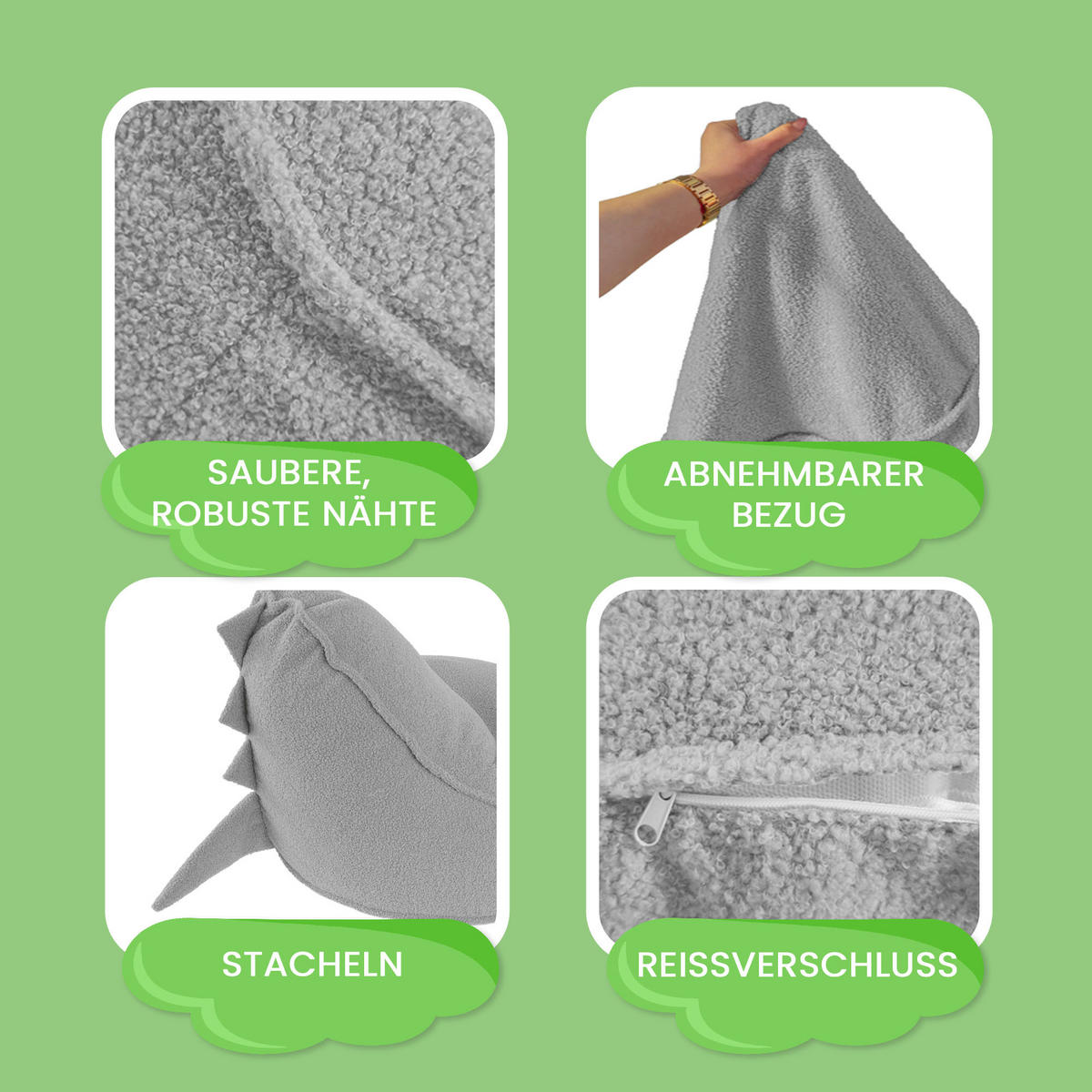 SITZSACK FÜR KINDER Dino 75/75/55 cm, weicher Bouclé 315 g/m², abnehmbarer Bezug, Pearl Grey - Hellgrau, Textil (75/55/75cm) - Dreamroots