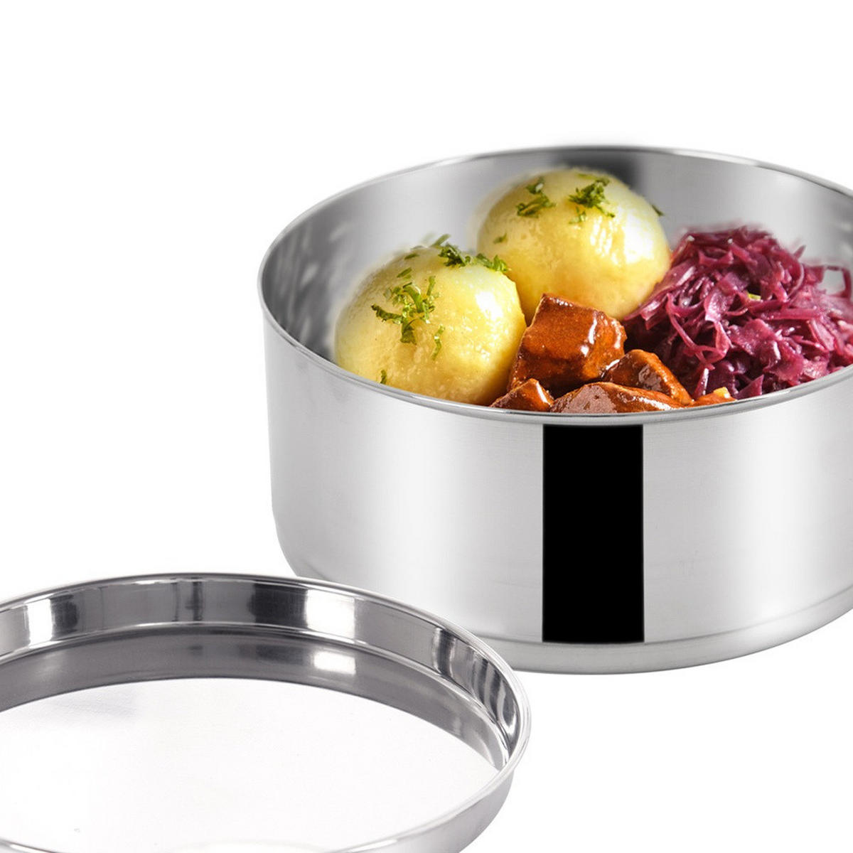 LUNCHBOX Dreistöckige aus Stahl 3 x 1,3 l - Silberfarben, Metall (16/27/16cm) - Orion 