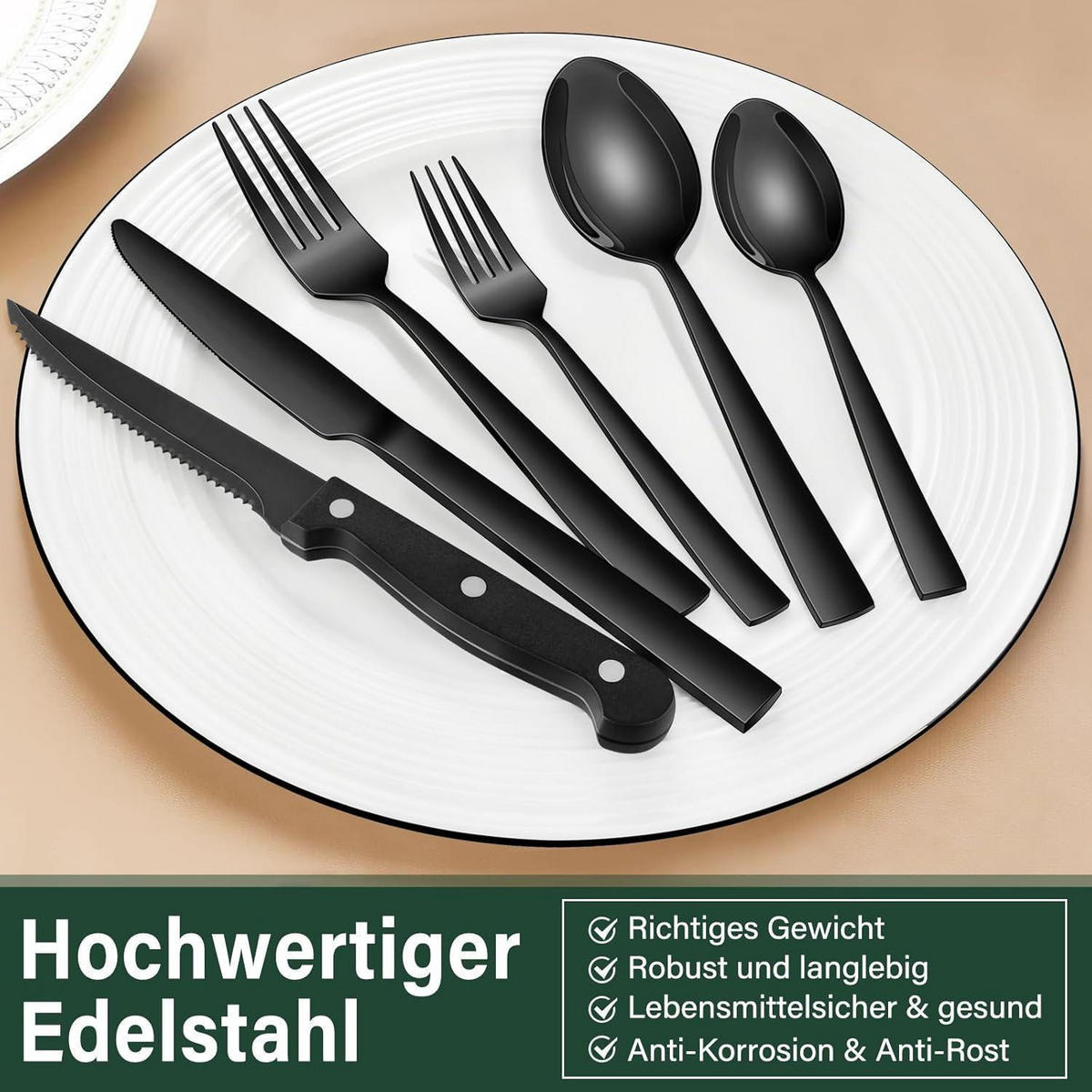 BESTECKSET 36-teiliges Set Edelstahl Schwarz - Schwarz, Metall