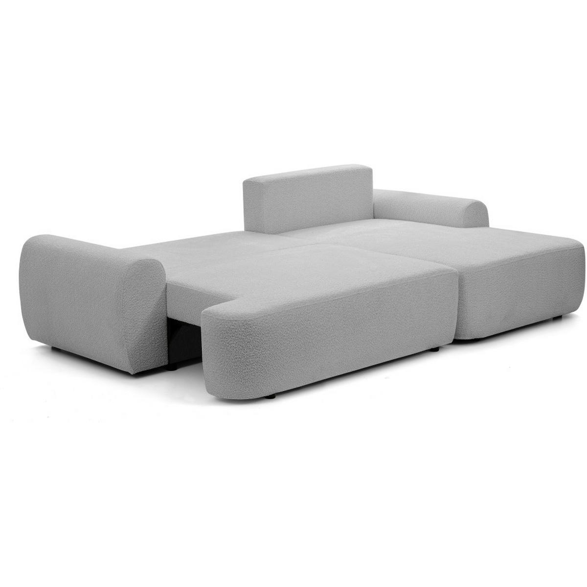 ECKSCHLAFSOFA Oliver im Bouclé-Gewebe, Hellgrau, rechts - Hellgrau/Schwarz, Textil (266/160cm) - Beautysofa