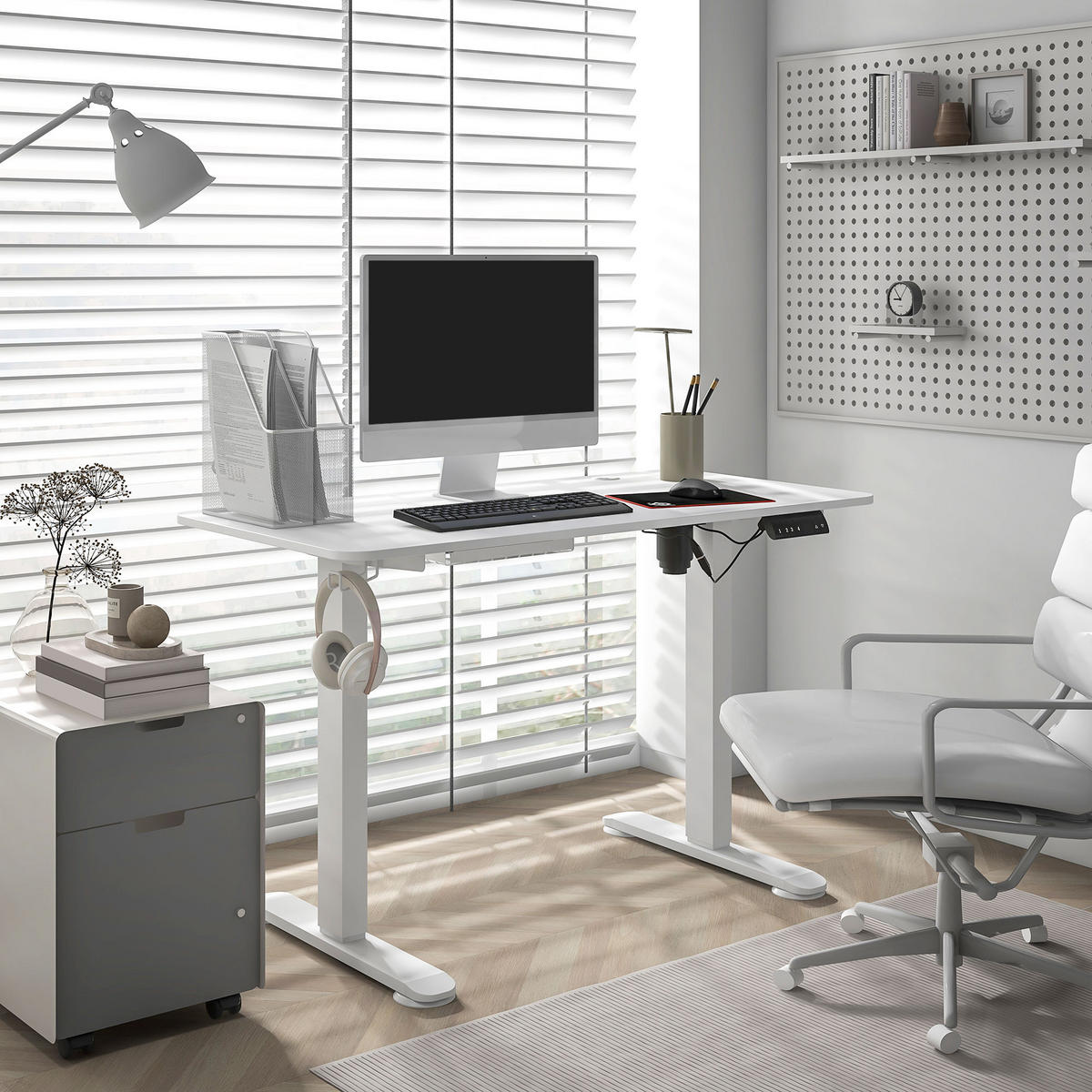 HÖHENVERSTELLBARER Schreibtisch, Weiß - Weiß, Kunststoff (120/60/116cm) - Vinsetto