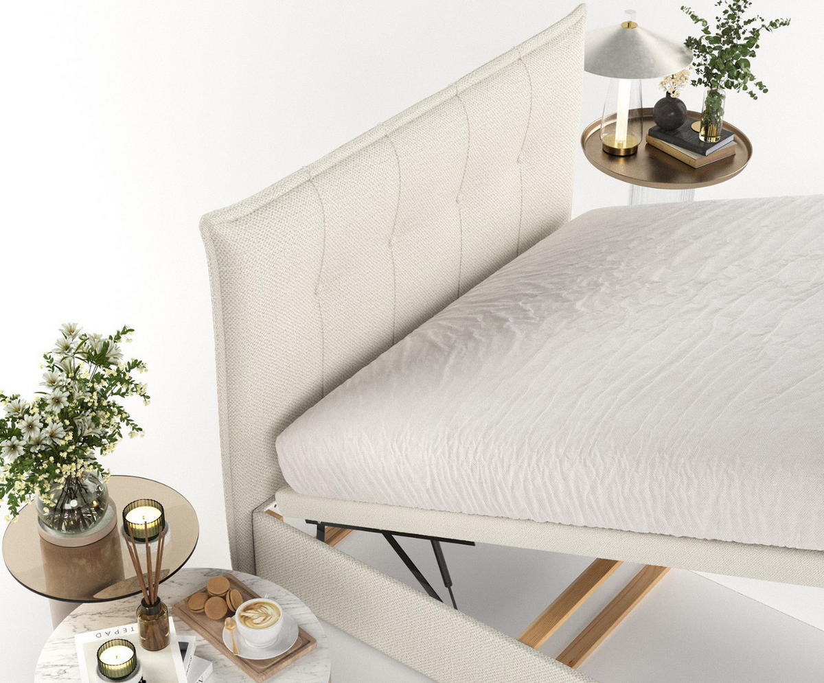 POLSTERBETT Liano mit Stauraum 140/200 cm Hellbeige im Alta Stoff - Sandfarben/Schwarz, Holz/Holzwerkstoff (140/200cm) - AltaBeds