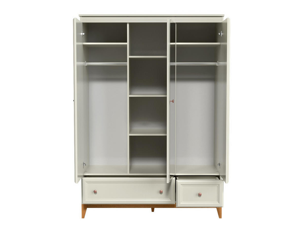 KLEIDERSCHRANK Windsor Kaschmir, Dreitürige mit Schubladen und Spiegel - Kaschmir, Holzwerkstoff (136/193/55cm) - Bettso