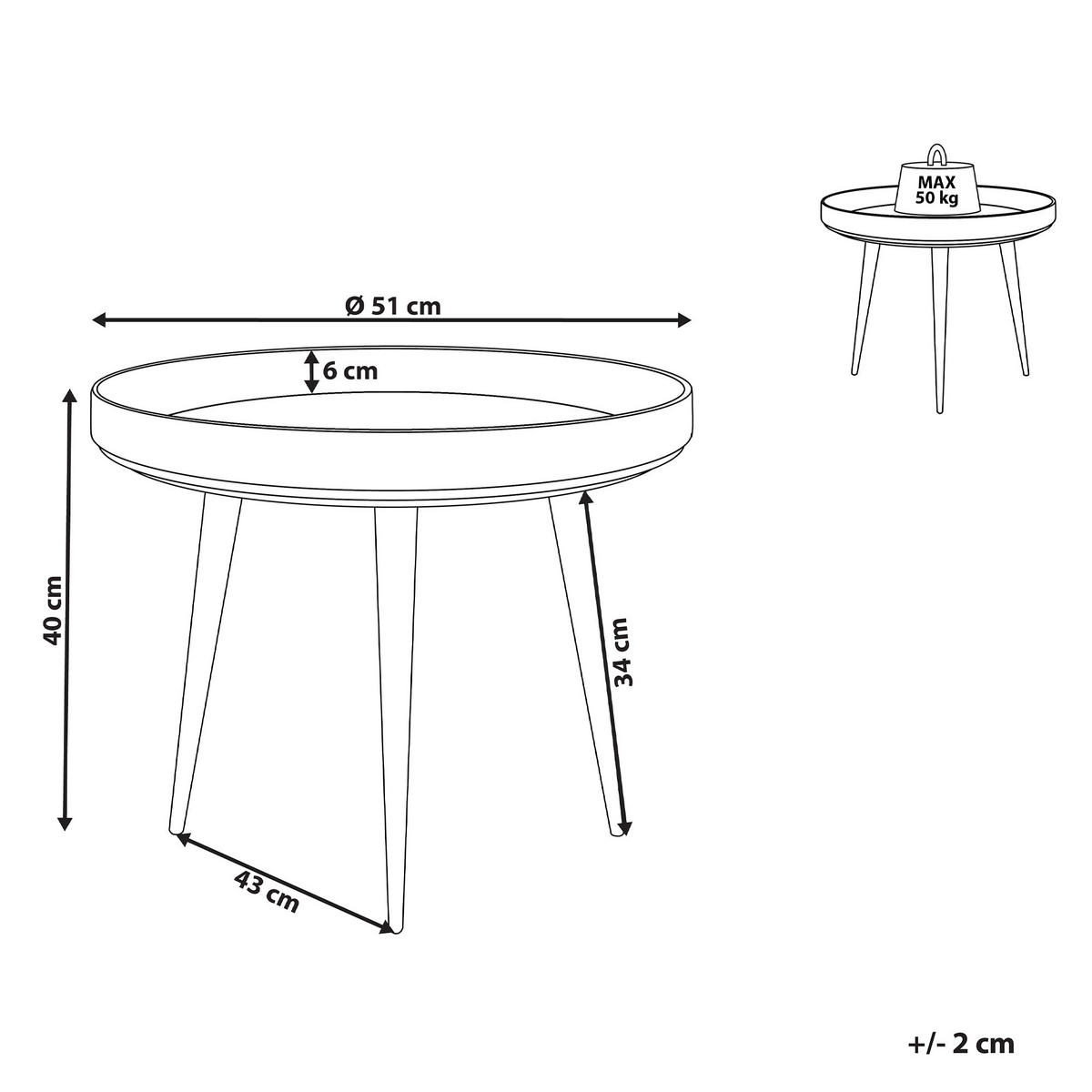 COUCHTISCH Mangoholz hellbraun/schwarz 49 cm Edna - Hellbraun/Schwarz, Holz (49/49/40cm) - Beliani
