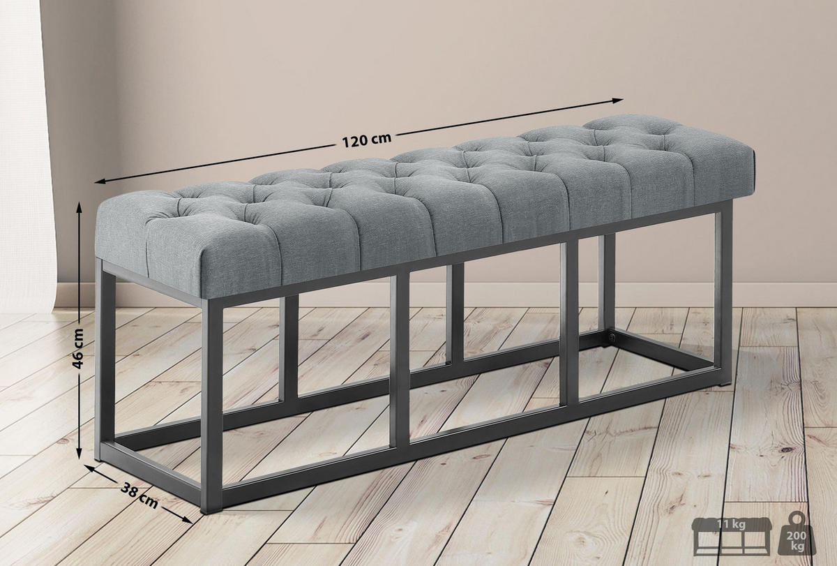 SITZBANK 120/38 cm Stoff Dunkelgrau - Dunkelgrau/Schwarz, Textil/Metall (120/46/38cm) - CLP