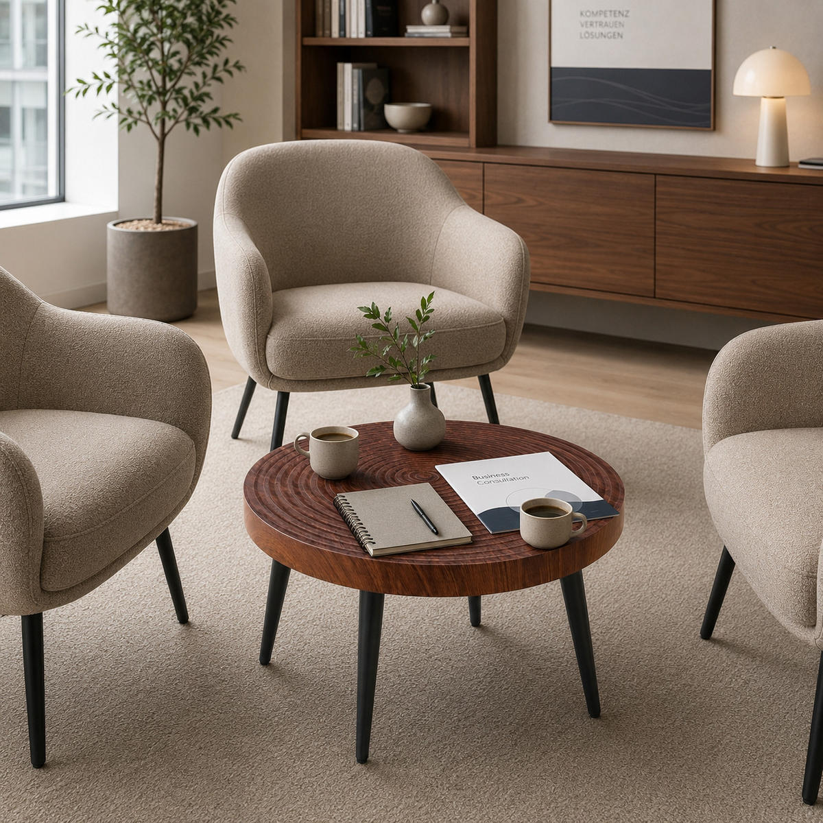 COUCHTISCH DE-37427 rund mit Jahresring-Optik Dunkelholz - Walnussfarben, Holz (60/60/37cm) - ComfortXL