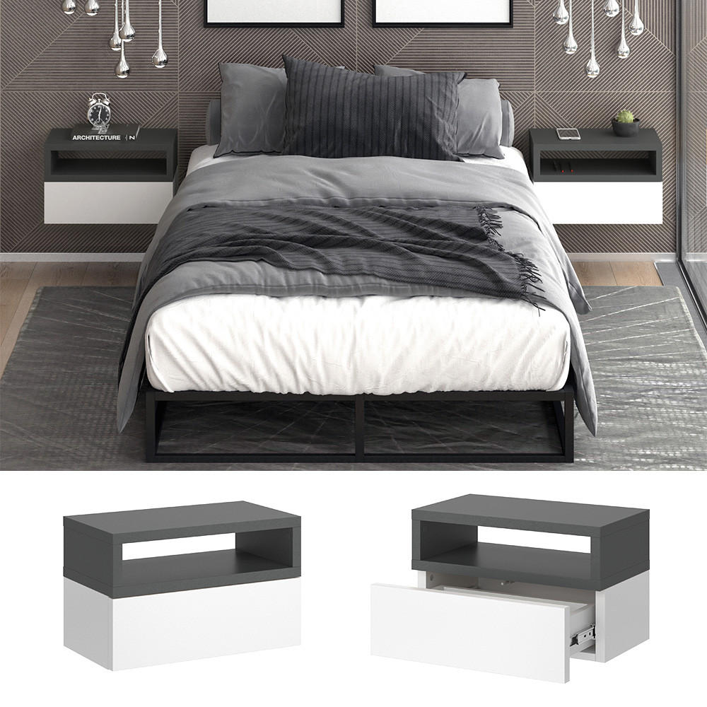 NACHTTISCH Urbano Anthrazit 45 x 28 cm - Anthrazit/Weiß, Holzwerkstoff (45/28/25.3cm) - Vicco