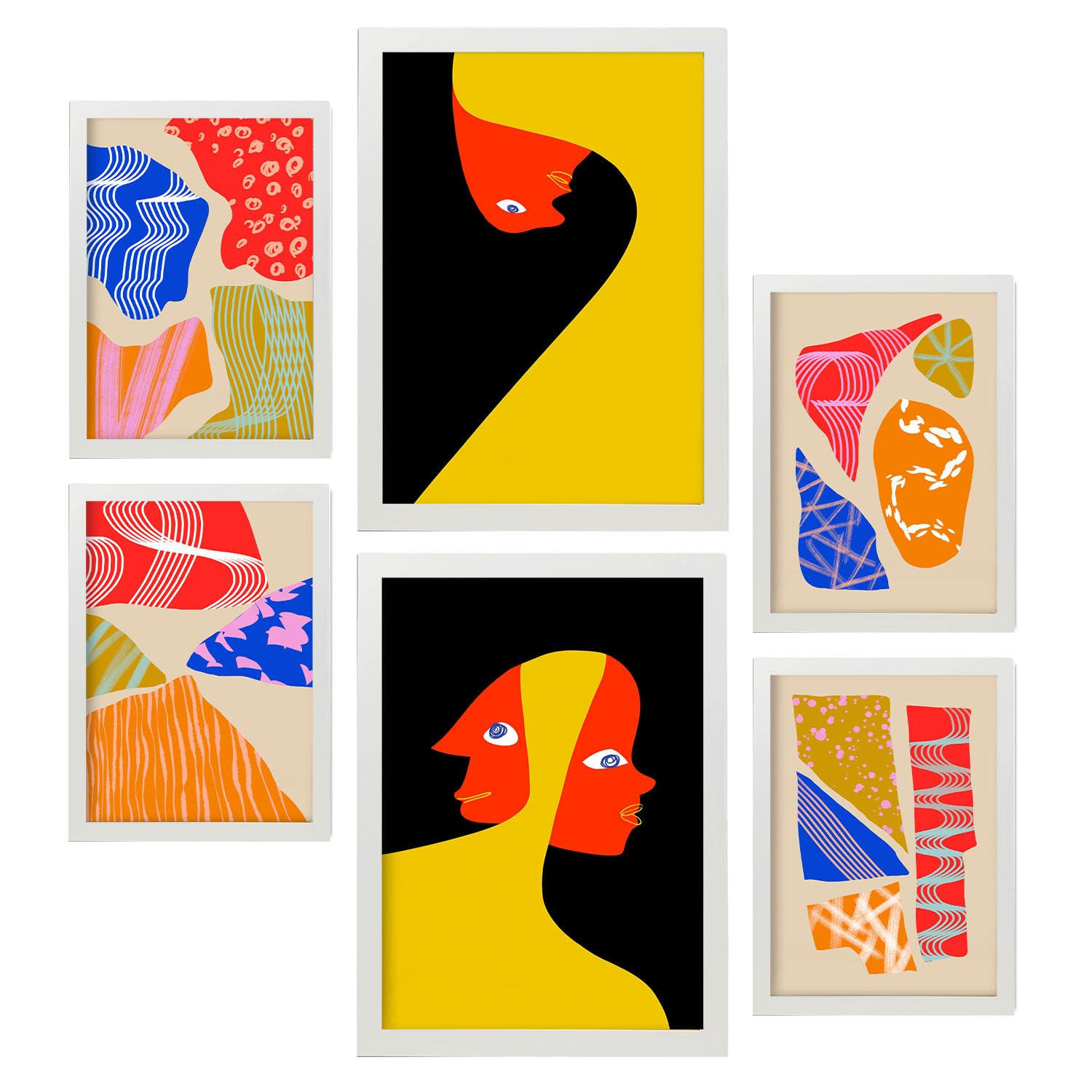 POSTER Set Mit 6 Auffällige Künste In Liebhaber Abstrakt A3 & A4 Weißer Rahmen - Weiß, Papier (29/3cm) - Nacnic