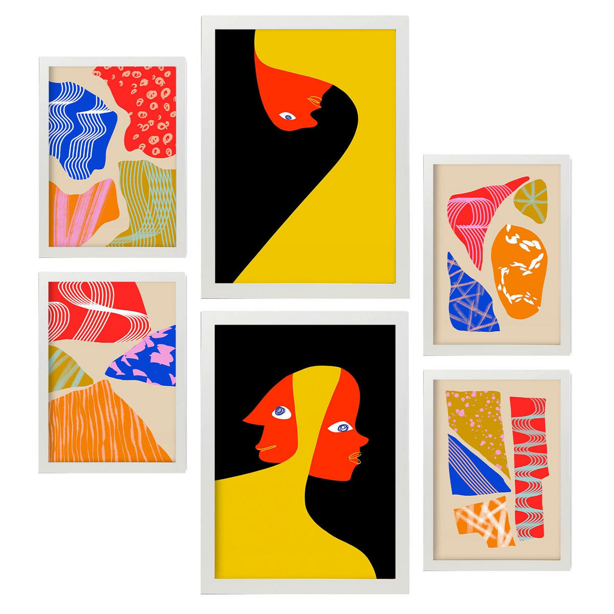 POSTER Set Mit 6 Auffällige Künste In Liebhaber Abstrakt A3 & A4 Weißer Rahmen - Weiß, Papier (29/3cm) - Nacnic