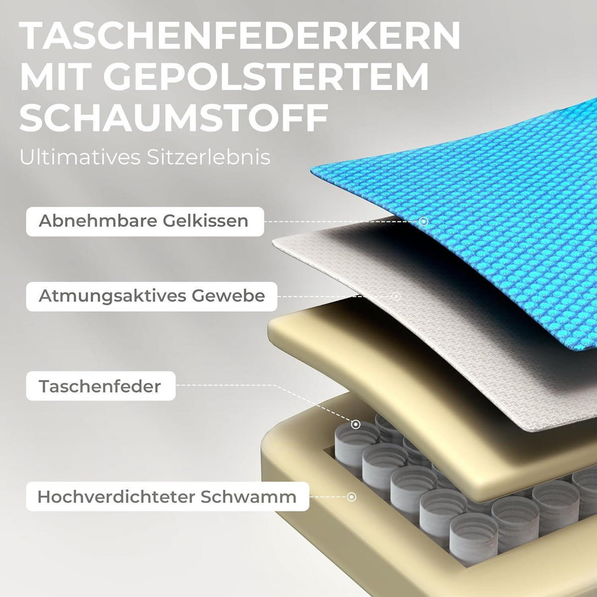 GAMING Stuhl Stoff Grau mit Fußstütze und Massagefunktion - Grau, Textil (50/133/50cm)