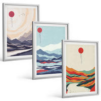 BILDER SET 3er Set - 40x60 cm Silberner Rahmen - Japanische Bergabstraktionen - Silberfarben, Kunststoff (40/60cm) - TULUP