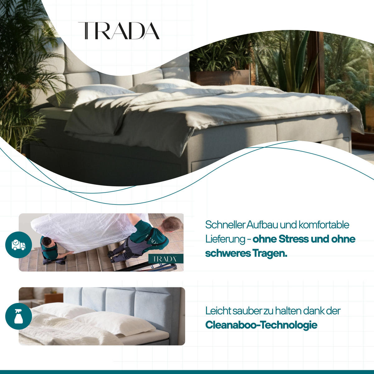 BOXBETT 200x200 cm, GARDA, Bettkasten und Taschenmatratze, Elegant Topper und Schubladen, Grau - Grau, Holzwerkstoff/Kunststoff (200/200cm) - Trada