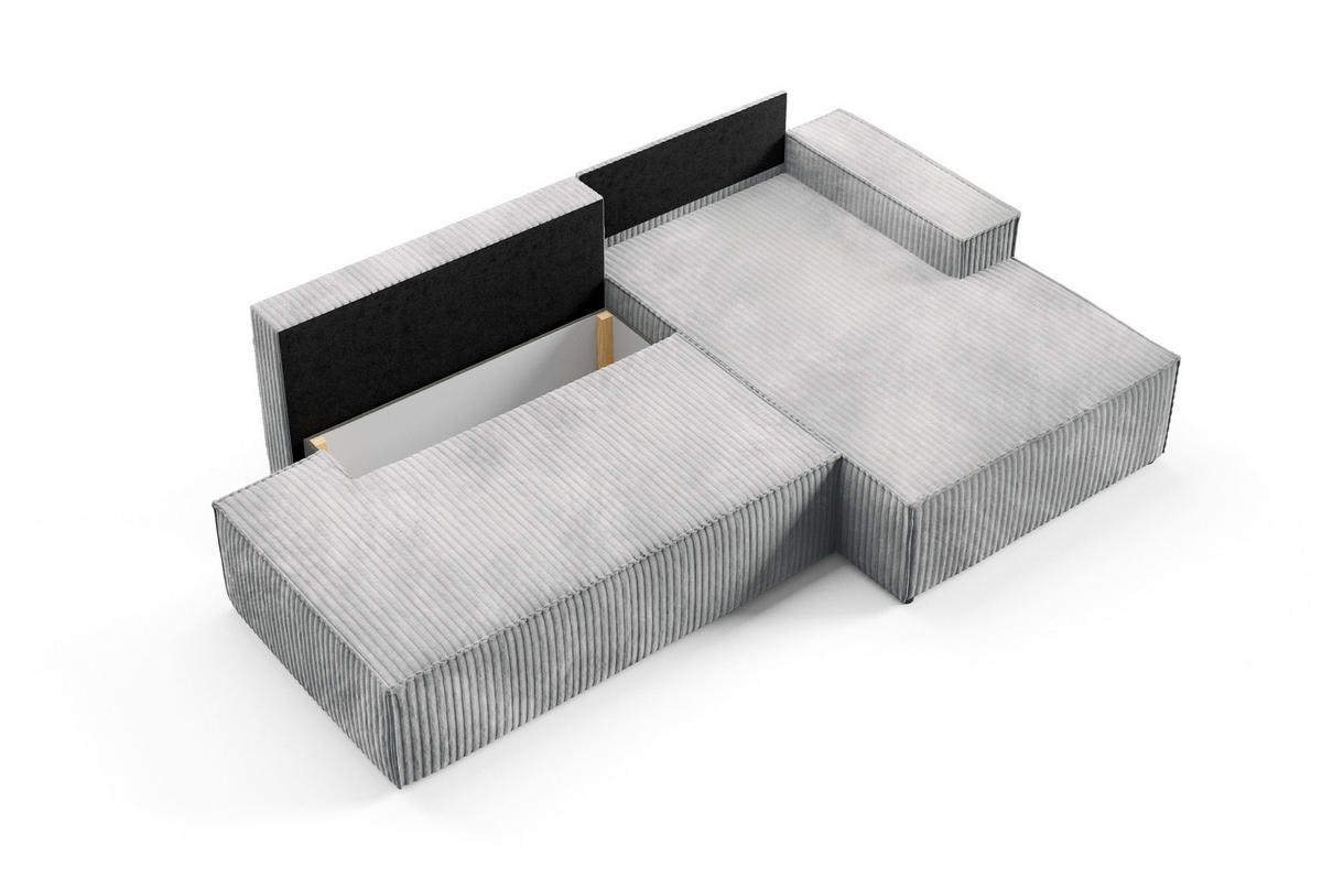 ECKSOFA TESSO R-S Grau Kordstoff mit Schlaffunktion - Grau, Holz (247/170cm) - MASSENO