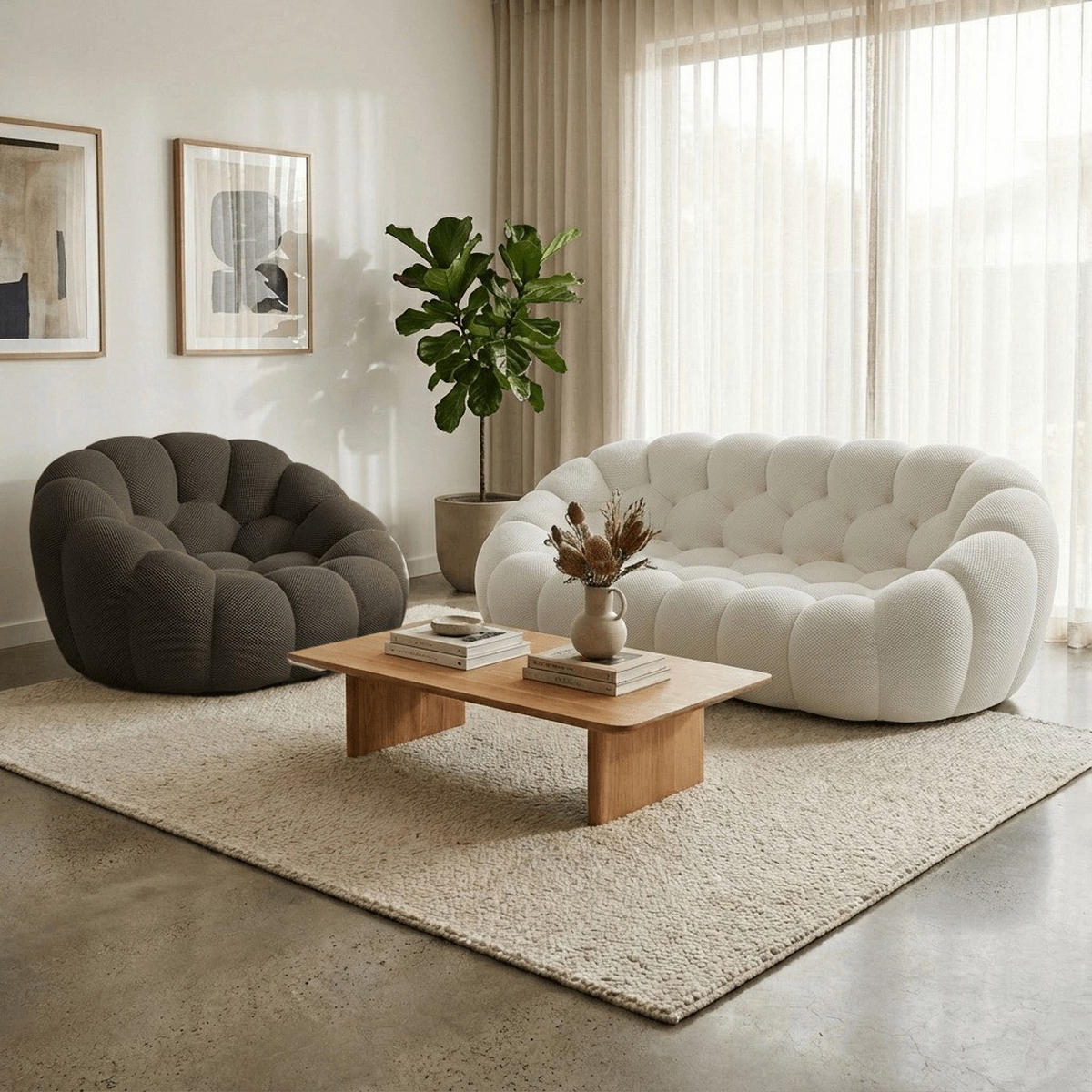 SITZGARNITUR Cocoon Sofa und Sessel Weiß und Schokolade - Weiß/Braun, Textil (190/75/113cm) - COCO Living
