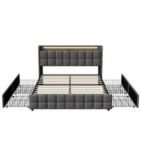 POLSTERBETT 160/200 cm grau mit Schubladen, LED und USB - Grau, Holz