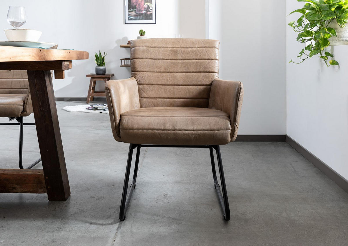STUHL Echtleder (Büffel) 62 x 62 x 84 cm beige IRON LABEL #05 - Beige, Leder (62/84/62cm) - Massivmoebel24