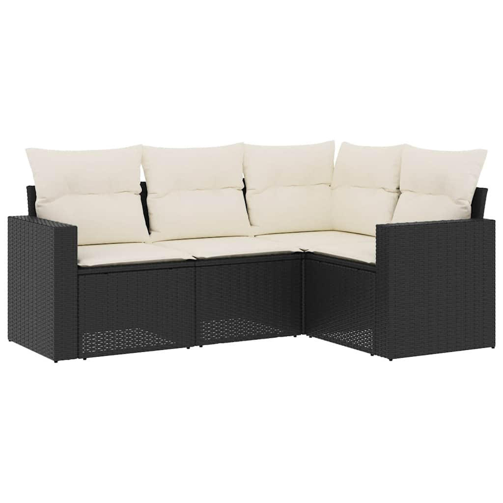 GARTEN-SOFAGARNITUR 4-TLG. Mit Kissen Schwarz Poly Rattan - Creme, Kunststoff (127.5/85/182.5cm) - vidaXL
