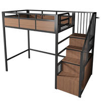 HOCHBETT 90/200 cm DE-32597 mit Stauraumleiter und LED Schwarz - Schwarz, Metall (90/200cm) - ComfortXL