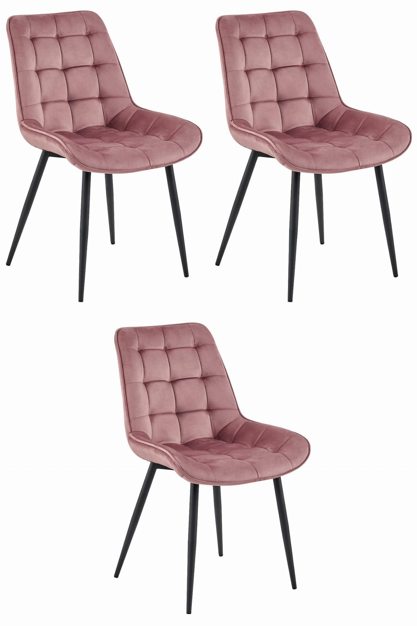 ESSZIMMERSTUHL 3-er Set BERA dunkelrosa Sitz, schwarze Beine - Dunkelrosa/Schwarz, Textil (54/88/60cm) - Valora