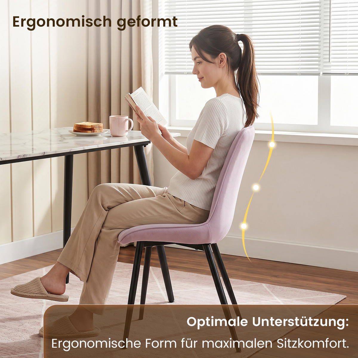 STUHL-SET 6 Stück aus Samt in Modernem Stil-YZ1 - Pink, Textil (53/88/62.5cm) - HOMAVO